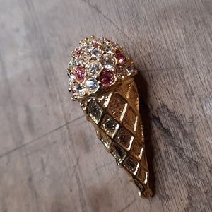 Rhinestone ice cream cone brooch